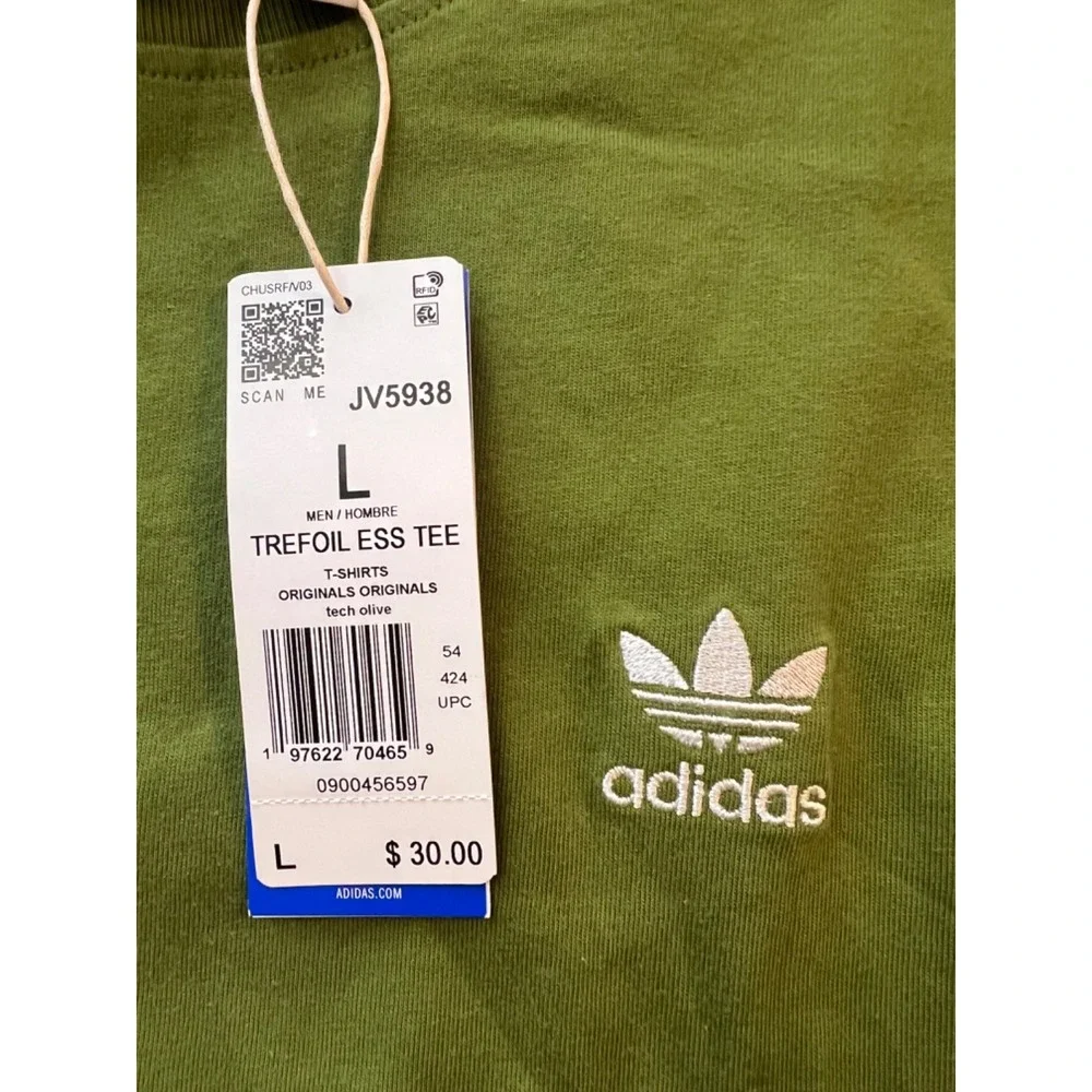 Mens L ADIDAS ORIGINALS logo ESSENTIALS TREFOIL T TEE SHIRT Olive GREEN JV5938‎